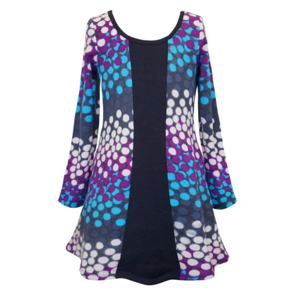 Truly Me Color block-n-Dot Print Long Sleeve Knit Dress